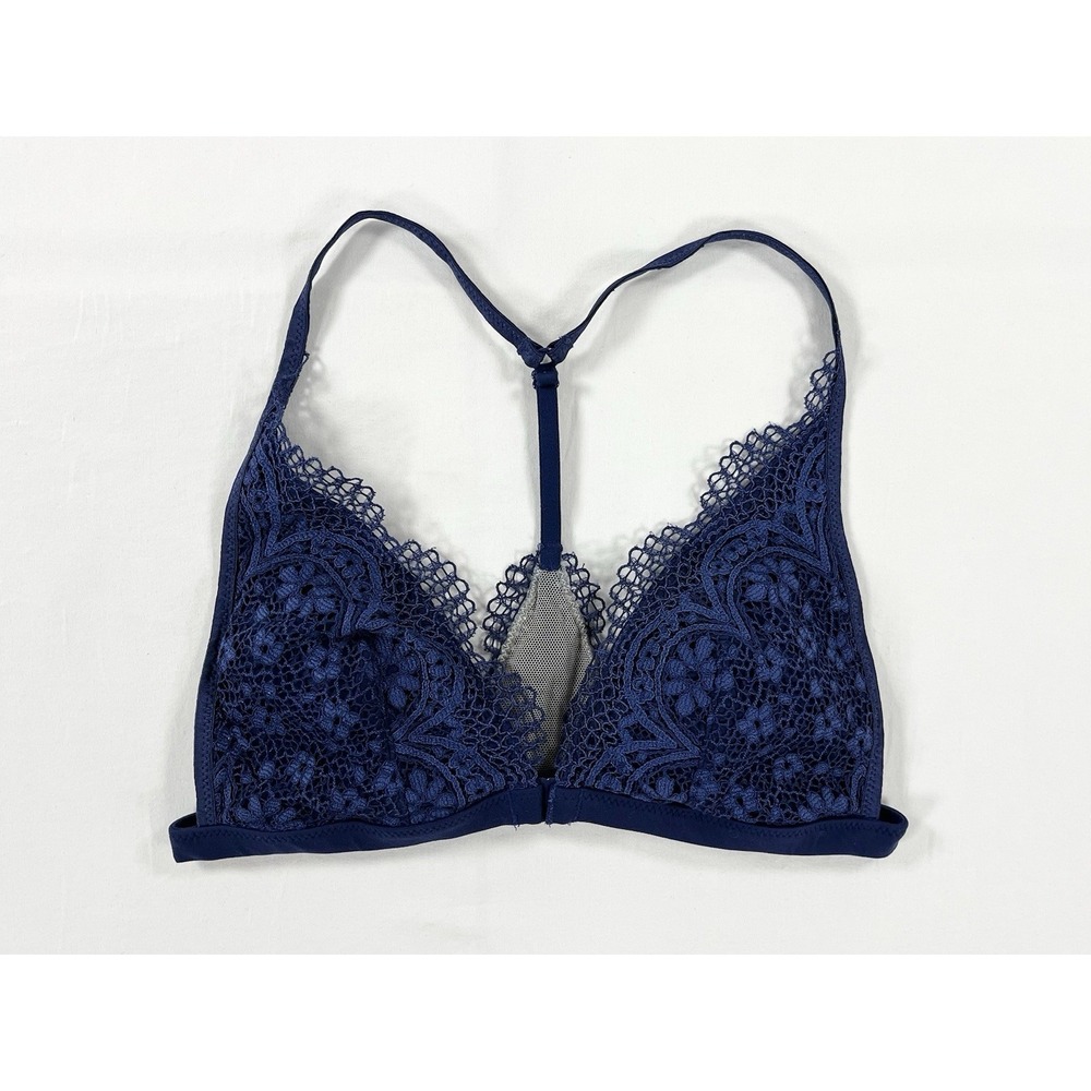 Victorias Secret Body by Victoria Lace Racerback Bralette Front Close Navy S